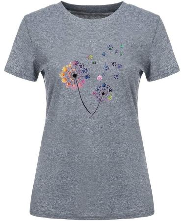 Dog Paw Print Graphic Tee | Women's & Youth Summer Shirt | Gray Crewneck T-Shirt - Size Large - Buy Online on GoSupps.com