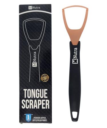 Tongue Scraper - Dental Hygiene Tool  Stainless Steel - Copper Mouth Cleaner Non-Slip Silicone Handle - Helps Fight Bad Breath - Professional Oral Care Accessories (Black Copper 1 Piece)