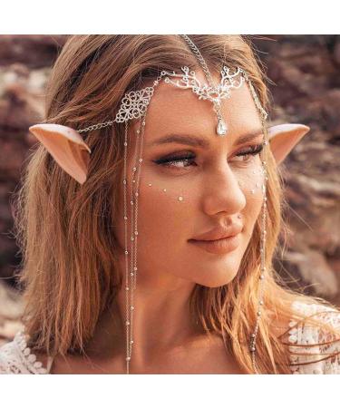 Jovono Boho Headchain with Fairy Elf Ears Silver Headpieces Festive Costume Hair Accessories for Women and Girls - Buy Online on GoSupps.com