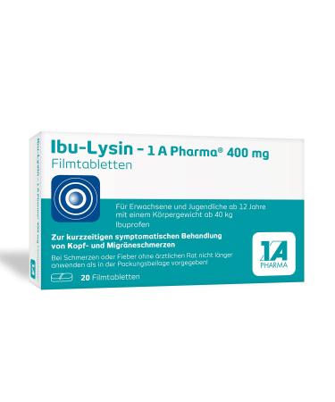 IBU-LYSIN-1 A Pharma 400 mg film-coated tablets with ibuprofen (as an ibuprofen DL-lysine) 20 pcs.: Quick help with headache 20 pieces (1 Pack)