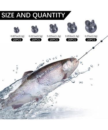Qunweidi 100Pcs Fishing Weights Sinkers Kit - Round Split Shot Sinker & Egg Sinkers Combo - 5 Sizes - 0.007oz to 0.07oz - Silver - Buy Online on GoSupps.com