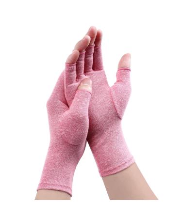 Rheumatoid Arthritis Gloves - Compression Gloves Fingerless Joint Pain Relief Hand Mitten Warmth Gloves Carpal Tunnel Gloves for Women Men S Pink A
