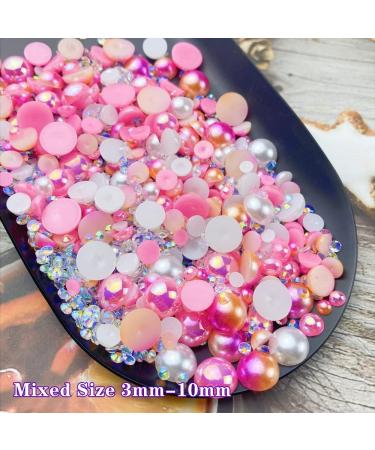 Mix Resin Rhinestones Half Round Pearls 30g Flatback Rhinestones Half Pearl Beads - Pink Series | Multi Size 3mm-10mm for Crafts, Bottles, Tumblers, Nail Art, Clothes, Shoes - Buy Online on GoSupps.com