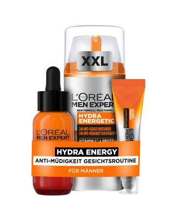 L'Or al Men Expert Nursing Set for Tired Skin for Men with XXL Face cream face serum and eyes roll-on set for men with moisture care anti-fatigue hydra energy 3-part XXL facial care serum & eyes roll-on