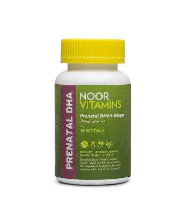 Noor Vitamins Prenatal Vitamins with DHA Includes Essential Vitamins, Folic Acid, DHA & Ginger Soothe Mom's Stomach. Non-GMO Halal Prenatal Vitamin Used Before/During/Post Pregnancy (1 Month Supply)