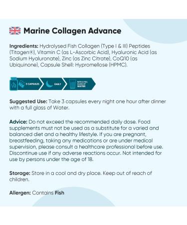 Marine Collagen Advanced Capsules 1455mg - 120 Capsules - Type 1 & 3 Collagen Supplements for Women & Men - Hydrolysed Fish Peptides Complex with Hyaluronic Acid Vitamin C Zinc & CoQ10 - Buy Online on GoSupps.com