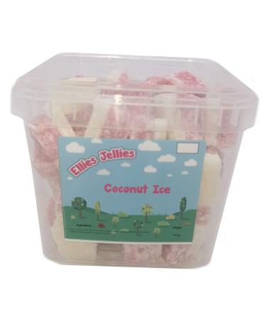 Ellies Jellies Coconut Ice 600g Tub Crumbly Pink & White Fruit Flavoured Coconut Square