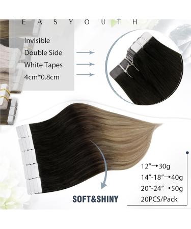 Easyouth Balayage Tape in Hair Extensions - Real Remy Hair 12 Inch 30g Black Mix Ash Brown & Middle Blond #1b/8/22 - International Shipping Available - Buy Online on GoSupps.com
