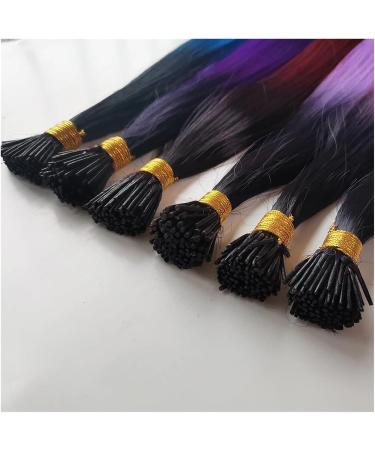 Hair Piece Colorful Hair Extensions I Tip Hair Rainbow Hairpieces Ombre Color 16inch 100 Strands/set For Women Synthetic Hair Accessiories For Women(Black-LightPurple) - Buy Online on GoSupps.com