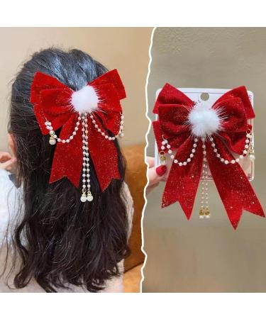 AFBORD Faux Pearl Hair Barrette Double-layeded Bow Clip Women's Exquisite Double-layered Butterfly Bell Star Decor Red Festive New Year Christmas Style F - Buy Online on GoSupps.com
