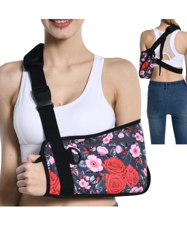 Fotgok Breathable Arm Sling with Waist Belt for Shoulder Women-Shoulder Immobilizer with Strong Support-Breathable Arm Support Brace for Shoulder Injury  Red Rose