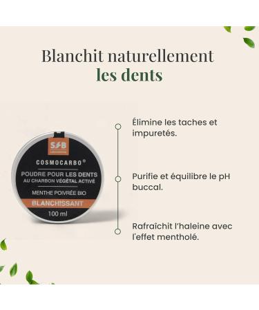 SFB Laboratoires - Whitening Charcoal Powder - Activated Vegetable Charcoal for White Teeth - Oral Hygiene - Activated Vegetable Charcoal + Organic Peppermint - 100 Grams - Buy Online on GoSupps.com