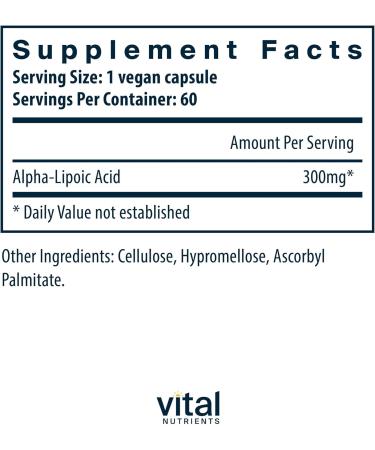 Vital Nutrients Lipoic Acid 300mg | Alpha-Lipoic Acid Antioxidant Supplement for Metabolism & Energy | Gluten Dairy Soy Free Non-GMO | 60 Capsules - Buy Online on GoSupps.com