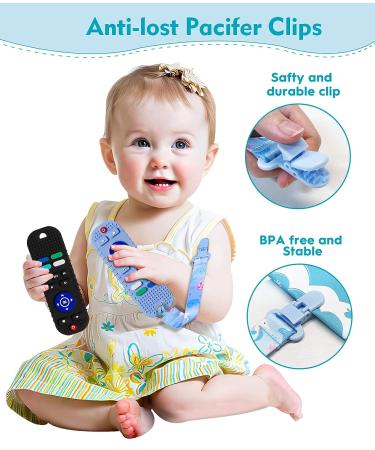 Remote Control Silicone TV Teething Toy for Babies | Safe Chew Toy with Pacifier Clips | 6-12 Months | Black - Buy Online on GoSupps.com