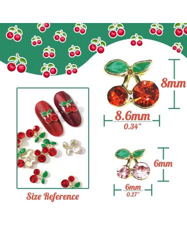 40pcs 3D Cherry Nail Charms Rhinestones - Pink/Red Gold 6mm/8mm - Cute Fruit Gems for DIY Manicure - Buy Online on GoSupps.com