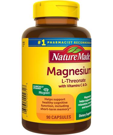 Nature Made Magnesium L-Threonate with Vitamin C & D3 | Cognitive Support Supplement | 90 Capsules - Buy Online on GoSupps.com