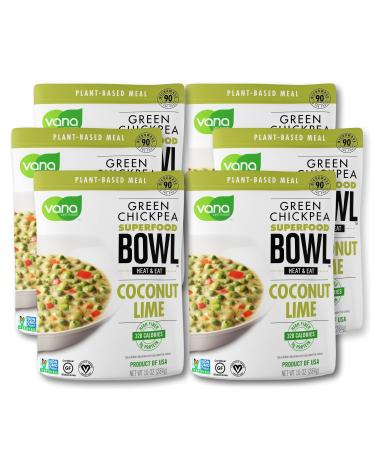 Vana Life's Foods Plant based Ready Meal - Green Chickpea Superfood Bowl Heat and Eat Microwaved Cooked Bowl | Product of the USA (Coconut & Lime, 6-Pack) Coconut & Lime 10 Ounce (Pack of 6)