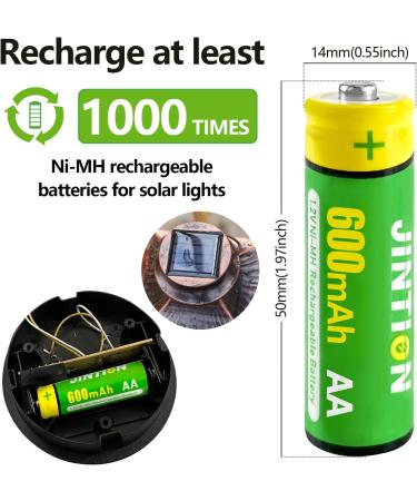JINTION Rechargeable AA Batteries - 600mAh Ni-MH 1.2V Pre-Charged for Solar Lights & Garden Use - 12 Pack - Buy Online on GoSupps.com