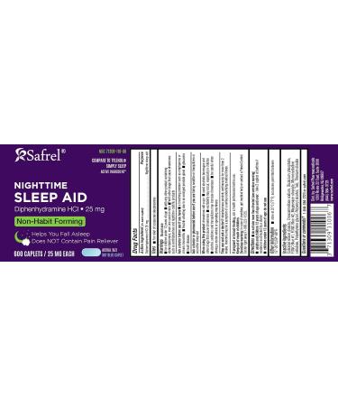 Safrel Nighttime Sleep Aid 25mg - Non Habit-Forming Diphenhydramine | 600 Count for Fast Sleep & Refreshing Mornings - Ideal for Men & Women - Buy Online on GoSupps.com