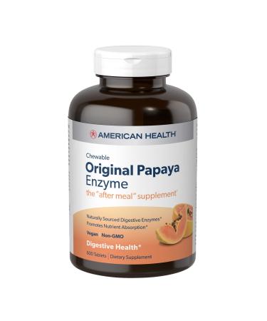American Health Original Papaya Digestive Enzyme Chewable Tablets - Promotes Nutrient Absorption and Helps Digestion - 600 Count (200 Total Servings) 600 Count (Pack of 1)