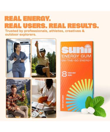 Sunii Energy Gum - 100mg Caffeine for Quick Energy Boost | Sugar-Free Gluten-Free Perfect for Workouts & Studying | 5 Calories - Buy Online on GoSupps.com