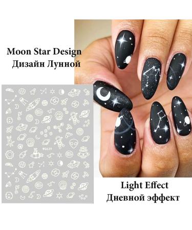 Luminous Nail Art Stickers - Glow in The Dark Fluorescent Decals for Women & Girls - Sun Moon Stars Heart 3D Nail Decoration (6 Sheets - Buy Online on GoSupps.com