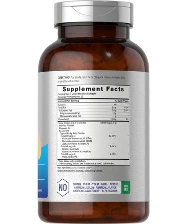 Horbaach Triple Omega 3-6-9 3600mg Softgels - Fish, Flaxseed, Borage Oils - 240 Count - Non-GMO, Gluten Free - Buy Online on GoSupps.com