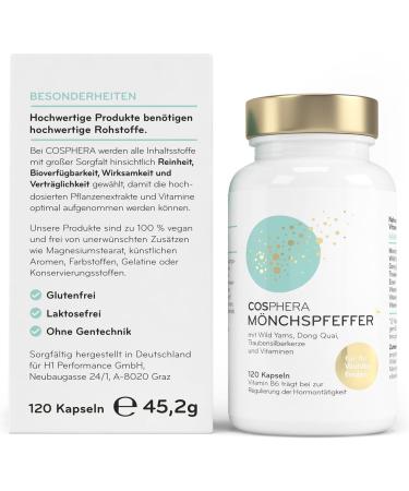 High Dose M nchspfeffer Capsules - 120 Vegan Capsules with Wild Yams Dong Quai Vitamins & Iron | Original Vitex Agnus Castus - Buy Online on GoSupps.com