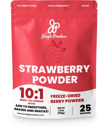 Jungle Powders Strawberry Powder - 3.5oz 100% Natural Non GMO Vegan Friendly Red Freeze Dried Strawberry Powder - Super Food Strawberry Powder For Baking 3.5 Ounce (Pack of 1)