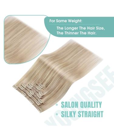 Youngsee 40cm Clip-In Real Hair Extensions - Ash Blonde & Platinum Blonde Remy Hair - 120g - 7PCS - Buy Online on GoSupps.com