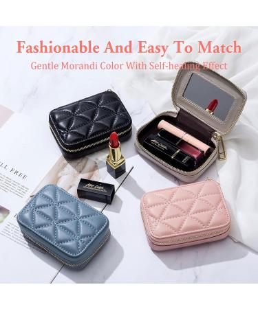Female Travel Lipstick Case with Mirror - Pink Leather Makeup Bag for Women's Toiletries, Daily Touch-ups & Cosmetic Storage - Buy Online on GoSupps.com