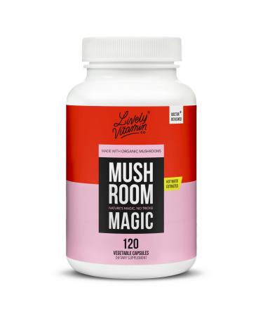 LIVELY VITAMIN CO. Mushroom Magic - Chaga - Cordyceps - Lions Mane - Turkey Tail - Reishi - Shiitake - Maitake - Immune - Energy - Memory - Non-GMO - 120 Vegan Capsules