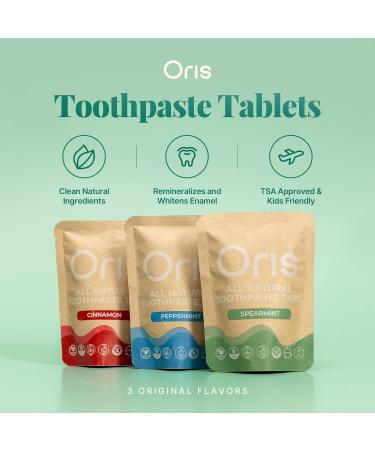 Oris Natural Toothpaste Tabs - Chewable Toothpaste Tablets for Sensitive Teeth TSA-Approved Plastic-Free & Kid-Friendly Zero Waste Travel Tabs - 62ct (Peppermint) - Buy Online on GoSupps.com