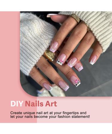 Buy Pink French Tip Press on Nails | Short Square Coffin & Acrylic Nails - 30 PCS Classical Nail Art - Buy Online on GoSupps.com
