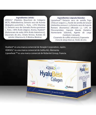HYALUBEST COLLAGEN Suplementos Zeus Advanced Skin Hair & Nail Supplement with Collagen Peptides Hyaluronic Acid & Antioxidants 30 Sachets + 30 Capsules - Buy Online on GoSupps.com