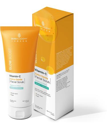 Skin Academy London Glow Boost Extra Gentle Facial Scrub 125ml Removes dead skin cells and with added vitamin C to brighten and even skin tone - Buy Online on GoSupps.com