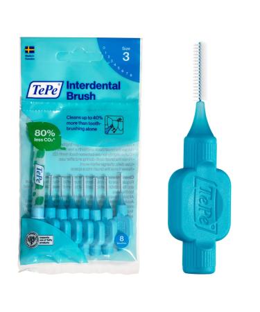 TePe Interdental Brush Original Blue 0.6 mm/ISO 3 8pcs plaque removal efficient clean between the teeth tooth floss for narrow gaps 8 count (Pack of 1) Blue (Size 3)