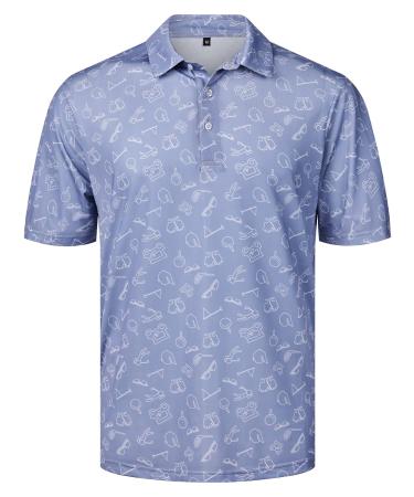 Men's Polo Shirt Men's Short Sleeve Hawaii Printed Shirt Casual Breathable Tennis Golf Polo Shirt Blue M