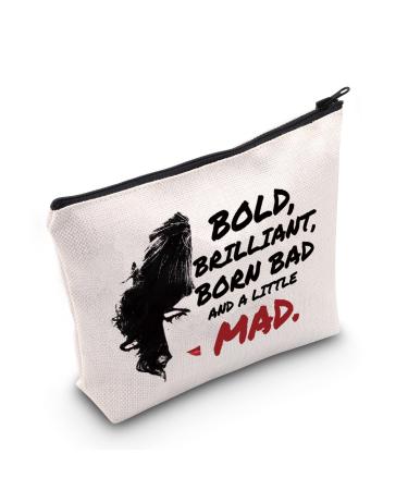 Levlo cruella deville quote cosmetic bag cruella film fans gift born brilliant bad and alittle mad make-up bag with zipper for women and girls born brilliant bathroom