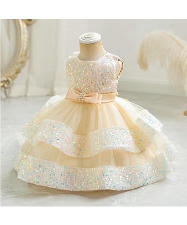 Miipat Sequin Sleeveless Princess Baby Girl Dress, 4-5 Years, Champagne - Ideal for Parties, Birthdays & Weddings - Buy Online on GoSupps.com