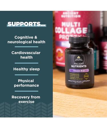 Ancient Nutrition Vitamin B12 Supplement Supports Energy Metabolism and Nervous System Health Adaptogenic Herbs Enzyme Activated Paleo & Keto Friendly 30 Capsules - Buy Online on GoSupps.com