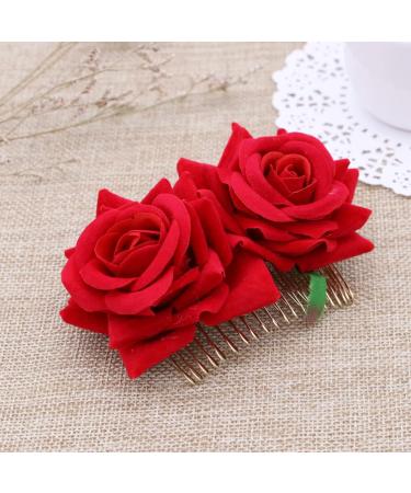 ibasenice Red Garland Hair Flowers Clips- Flamenco Dancer Hairpins Floral Hair Accessory 3D Rose Flower Hair Comb Headpieces Wedding Hair Clip Headwear Barrette Bride Accessories - Buy Online on GoSupps.com