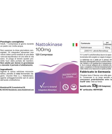 Nattokinase 100mg | 4-Month Supply | 2000 FU per Tablet | 120 Vegan Tablets | High Dosage | Vitamintrend  - Buy Online on GoSupps.com
