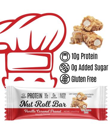 Genius Gourmet Nut Roll Bars Vanilla Caramel Peanut 10g Protien Zero Added Sugar Gluten Free Non-GMO Sweet Snack & Dessert for Adults and Kids 10 Ct Box - Buy Online on GoSupps.com