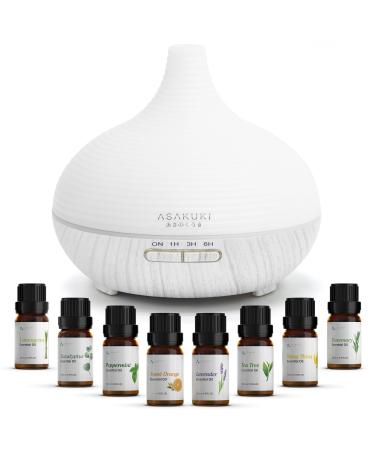Asakuki aroma diffuser 300ml ultrasound humidifier with 8 * 10ml essential oils set diffuse 14-colored LED 23dB cool manure humidifier yoga spa at home white with oil set - Buy Online on GoSupps.com