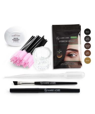 Marie-Jos & Co Henna Eyebrow Kit Eyebrow Spot Coloring Long-Lasting Eyebrow Color spot Pro Starter Kit with 5 Different Dye Colors and Essential Accessories