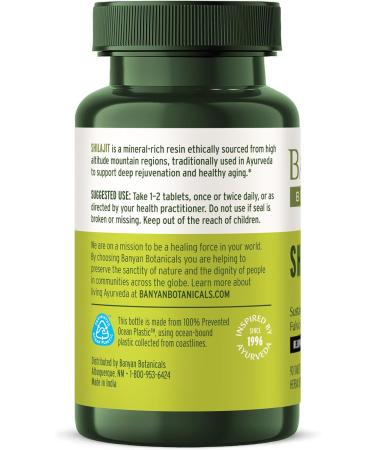 Banyan Botanicals Shilajit Tablets - Organic Mineral-Rich Supplement for Detox and Healthy Aging - 90 ct - Non GMO Vegan - Buy Online on GoSupps.com