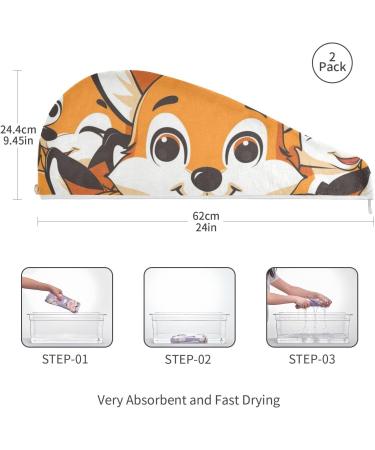 Buy Cute Cartoon Foxes Hair Towels - 2 Pack Super Absorbent Quick Dry Hair Turbans for Women & Girls - Buy Online on GoSupps.com
