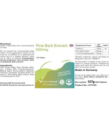 Pine bark extract 500mg - 120 tablets - vegan - high dose - with vitamin C | Vitamintrend  - Buy Online on GoSupps.com