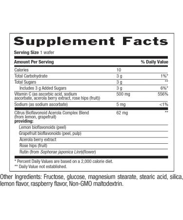 Country Life Acerola Vitamin C Complex 500mg Chewable Berry Flavored Wafers - 180 Wafers | Immune Health Support - Buy Online on GoSupps.com